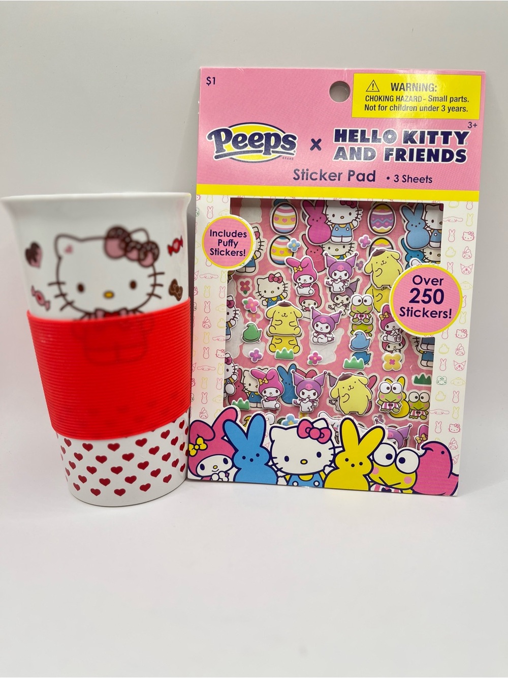 Hello Kitty Red/White Hearts 16oz Glass Cup/Stickers